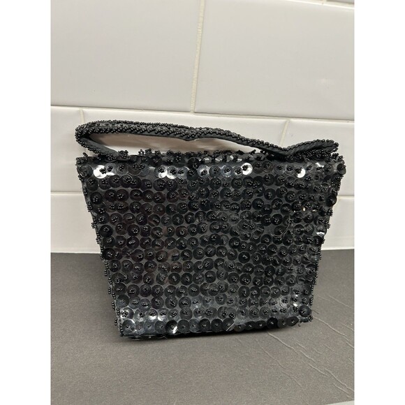 Vintage Black Beaded and Sequins Handbag Made In Hong Kong Evening Bag - Picture 2 of 8